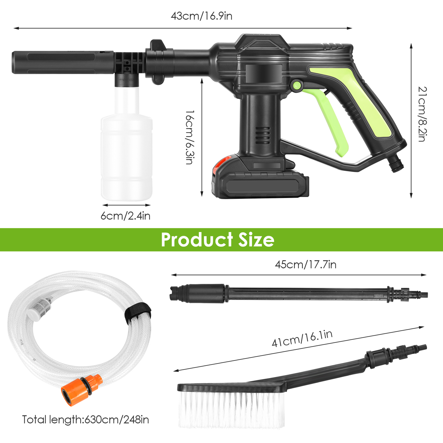 21V Cordless Portable High-Pressure Cleaning Gun Machine, 2.0Ah*2 Battery with Cleaning Brush,6M Hose,For Cleaning Cars,Garden