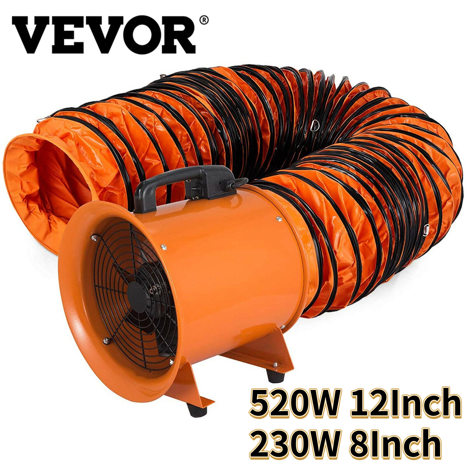 Industrial Axial Ventilator Portable Air Blower Fan 8Inch 12Inch W/ 10M Duct High Velocity Low Noise for Workshop Factory