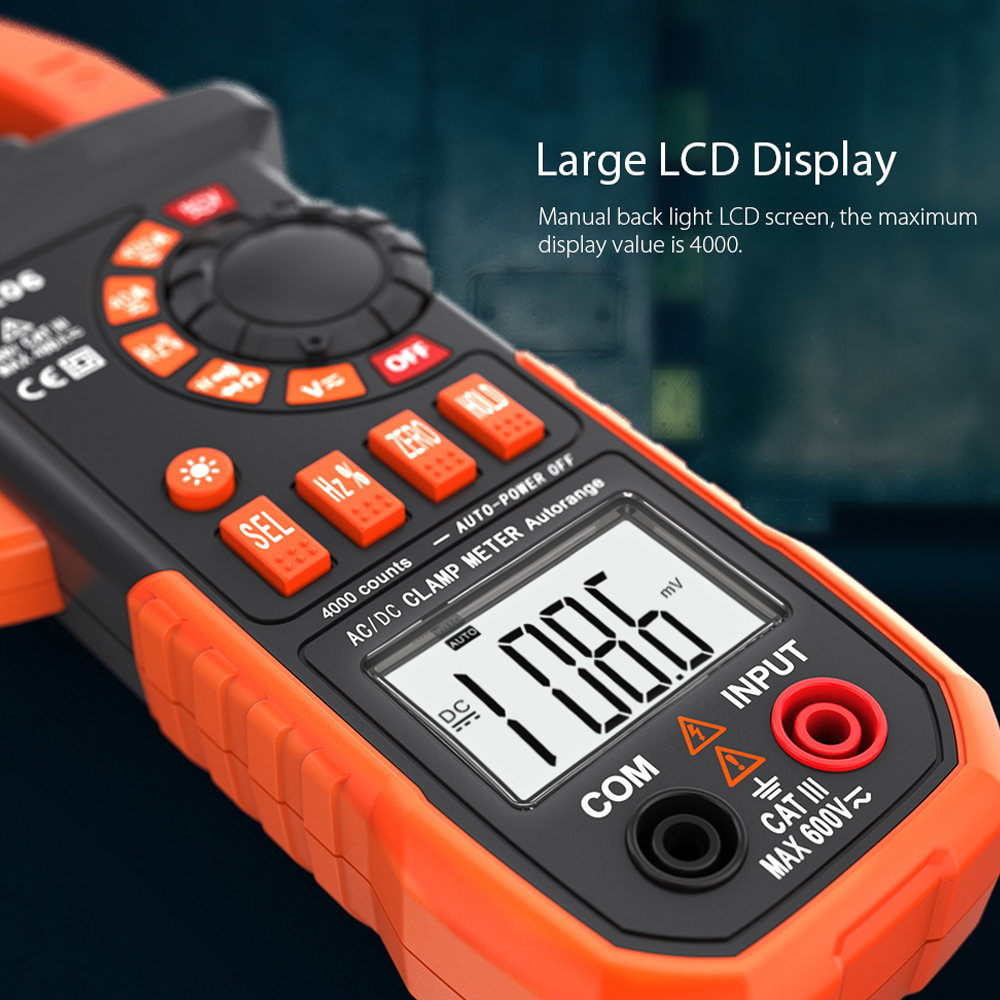 Digital Clamp Meter AC DC Voltage Current LCD Diaplay Auto-Ranging Clamp Multimeter Capacitance NCV Hz Tester 4000 Counts