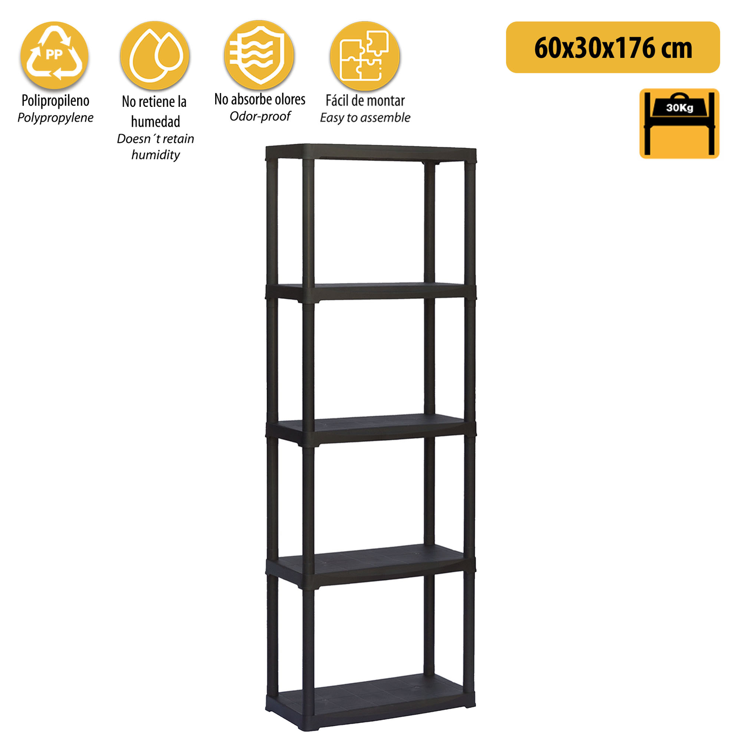 Modular Polypropylene Artplast Shelves Collection "Tempo", with Various Dimensions and Shelves Black and Ivory Color