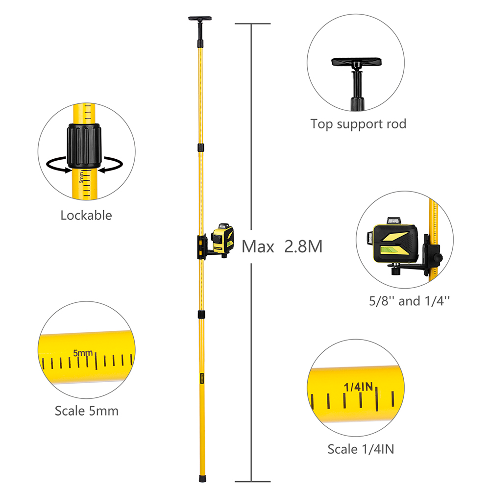 Laser Extend Telescoping Pole Ceiling Leveling Rod with 1/4"And 5/8" Interface 2.8M/4M Штанга Для Лазерного