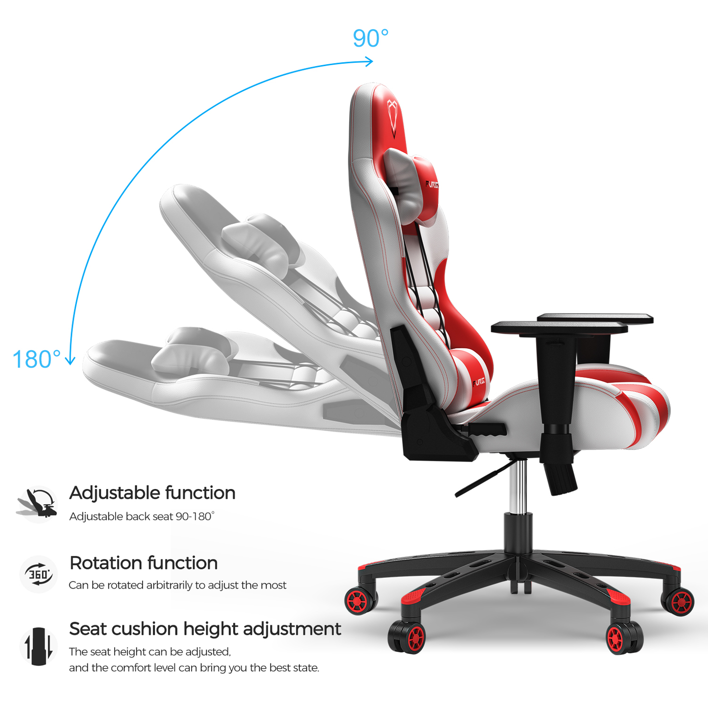 Carry Series Gaming Chair 360° Swivel Ergonomic Racing-Style 90-160 Degree Decline Office Chair 6 Colors