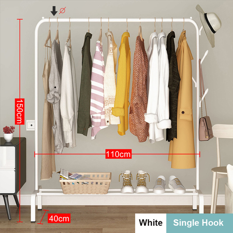 Coat Rack Garment Rack Free-Standing Clothes Hanger with Top Rod Clothes Shelves Storage Wardrobe Hanger Floor Cloth Drying Rack