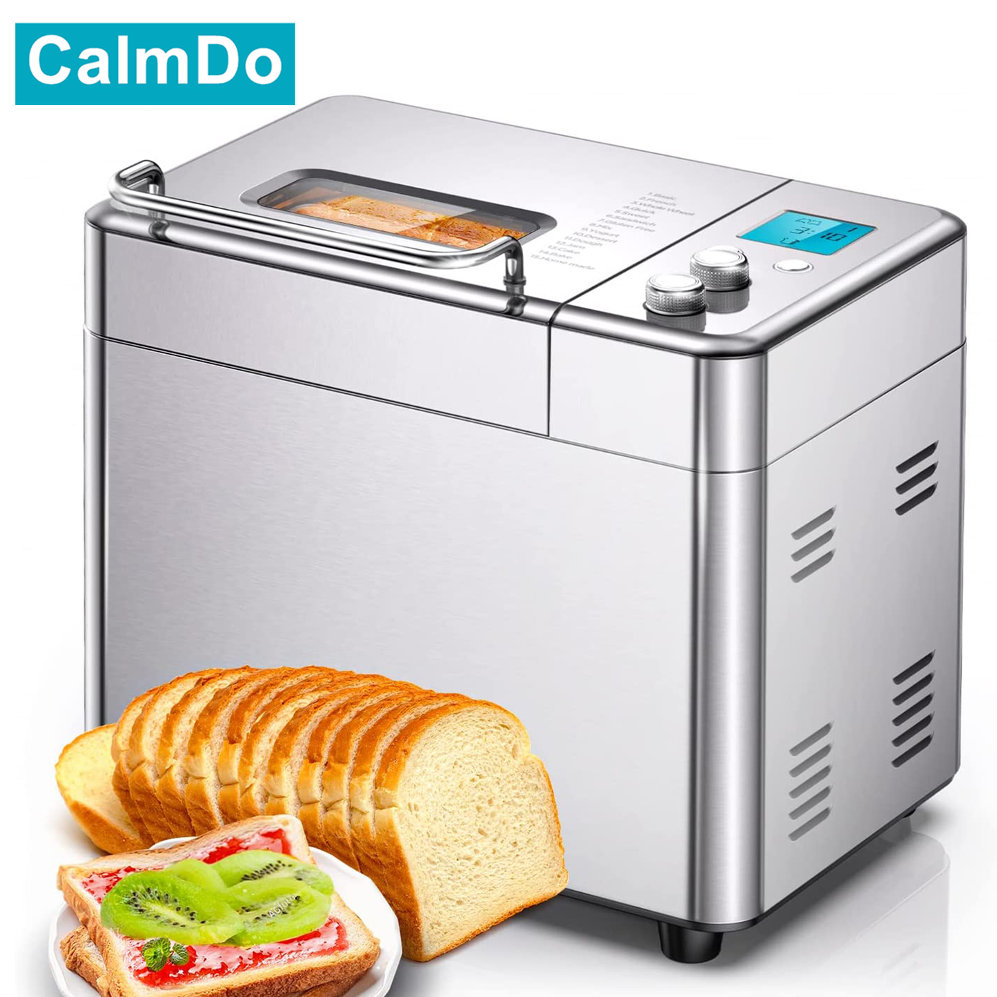 Stainless Steel 1KG 15-In-1 Automatic Bread Maker 600W Programmable Bread Machine with 3 Loaf Sizes Fruit Nut Dispenser