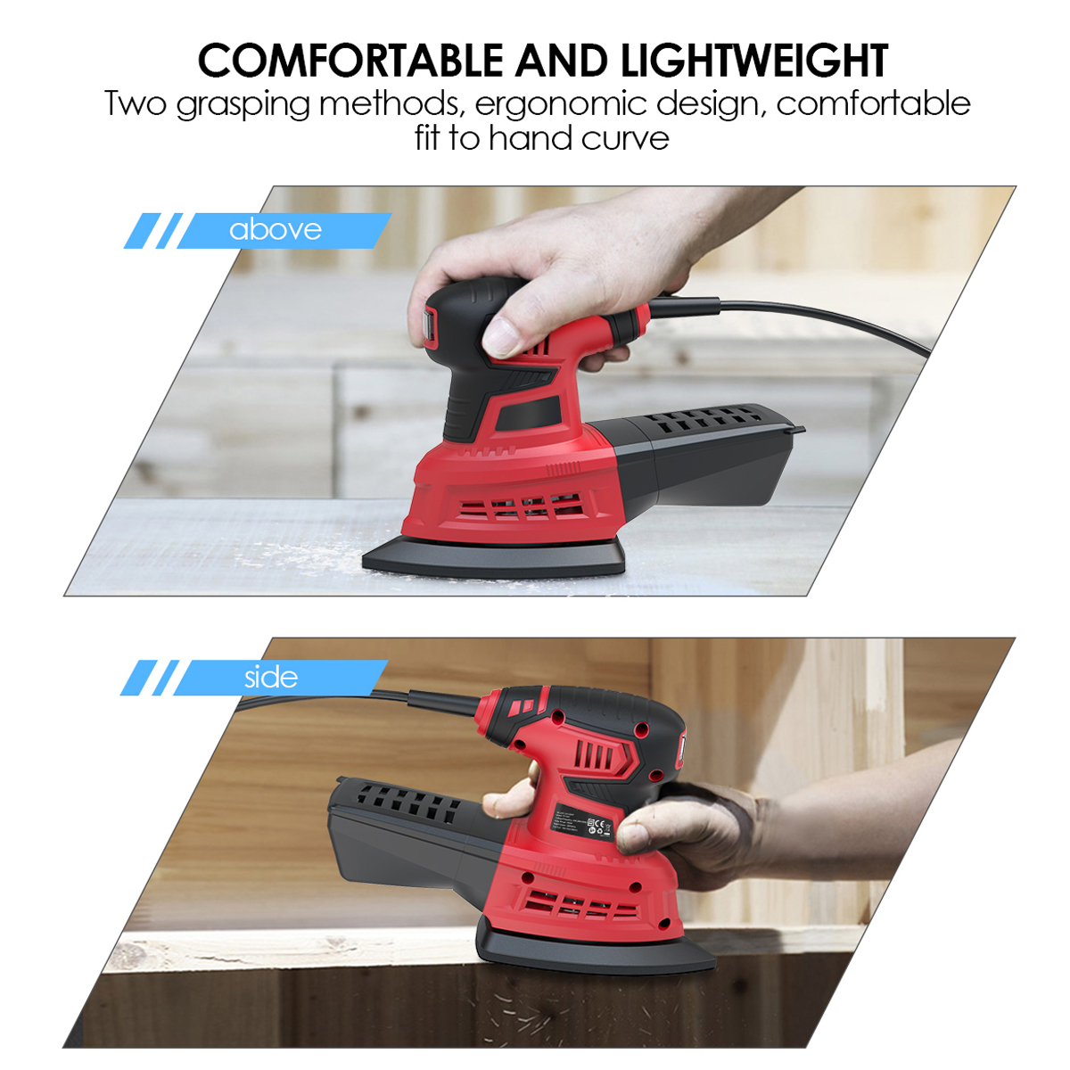 200W Mouse Sander 1.6A 12500RPM Sander with 20Pcs Sanding Papers Power Tools for Polishing Small Areas Refinishing Paint