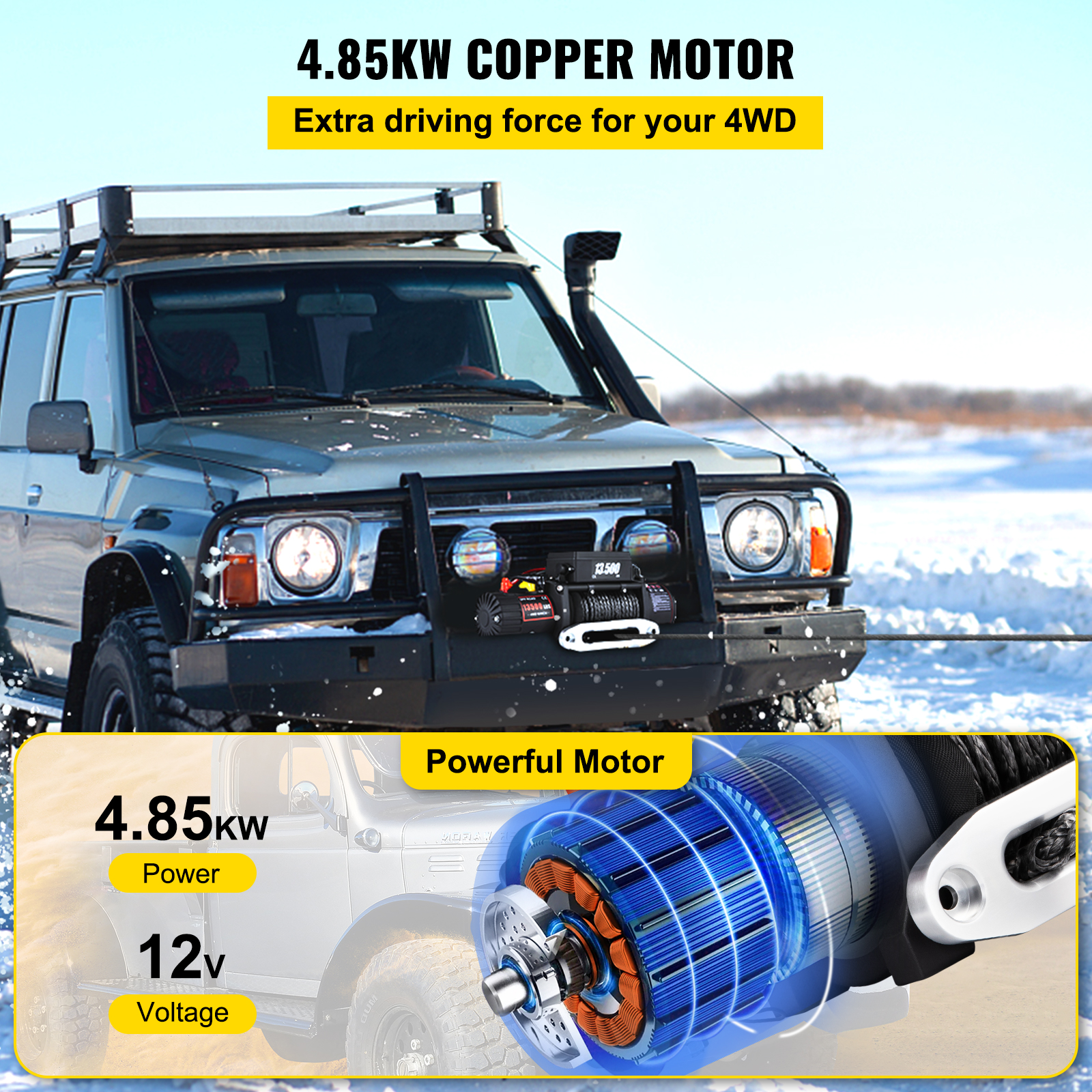 3000-13500LBS 12V Electric Winch for 4X4 Syntheic Car Trailer Ropes Towing Strap with Wireless Control ATV Truck off Road