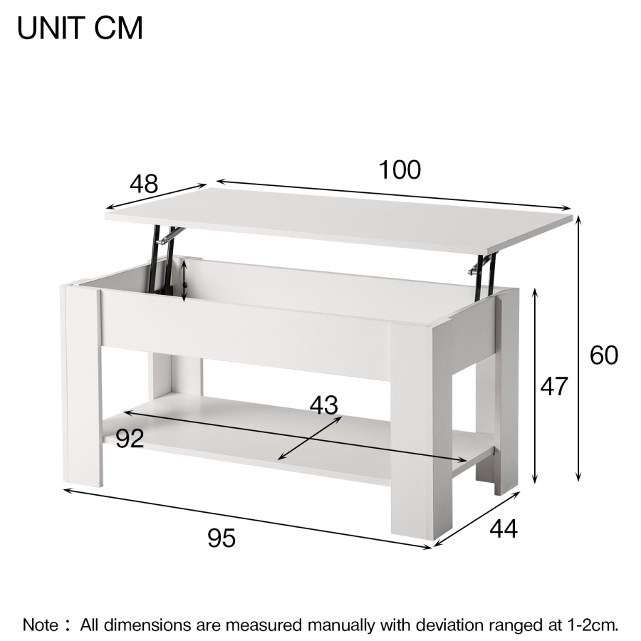 Lift Top Coffee Table with Hidden Compartment and Storage Shelf Rising Table Top for Living Room Reception Room