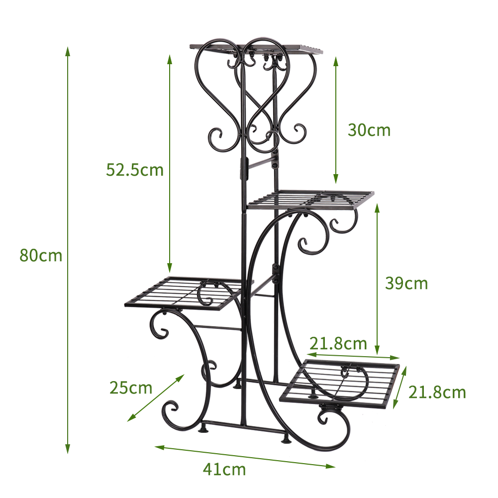 Metal Plant Shelf Flower Display Stand Garden Planter Holder with 4 Tier Shelves Indoor (Black)