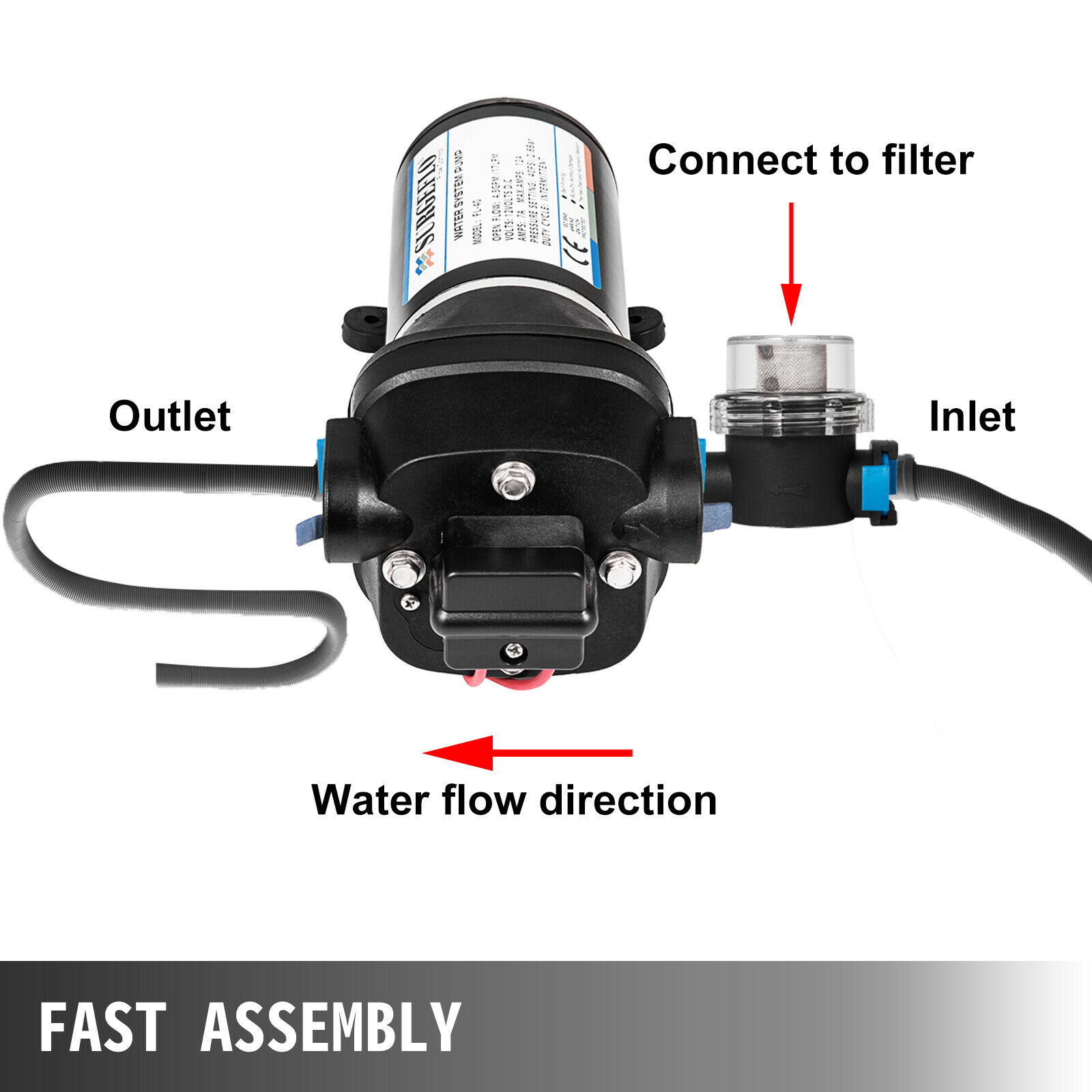 12V Diaphragm Water Pump FL-30/40 Water Pressure Pump 17L/Min High Pressure Self Priming Booster Pump Thermal Protection