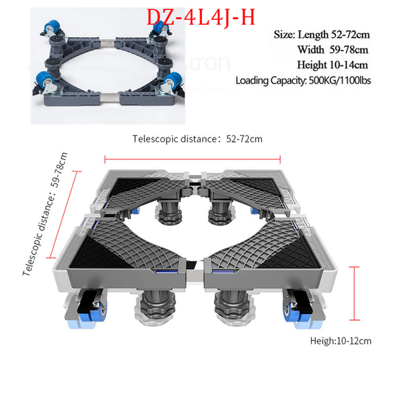 Movable Refrigerator Floor Trolley Fridge Stand Washing Machine Holder 4 Strong Feet Mobile Stand with Brake Wheel 500Kg