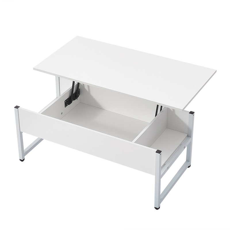 Coffee Table with Storage Shelf Llift-Up Sidetable Desk Metal Leg Laptop Table Study Desk Livingroom Furniture White