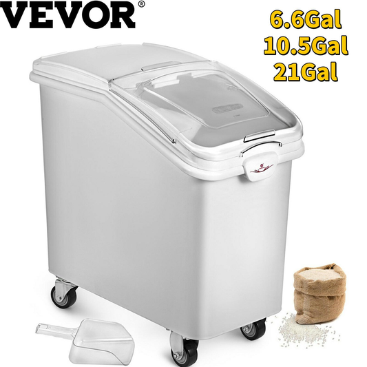 VEVOR Kitchen Container Ingredient Storage Bin W/ Wheel & Scoop 6.6Gal-21Gal for Commercial Home Storing Rice Flour Corn Soybean