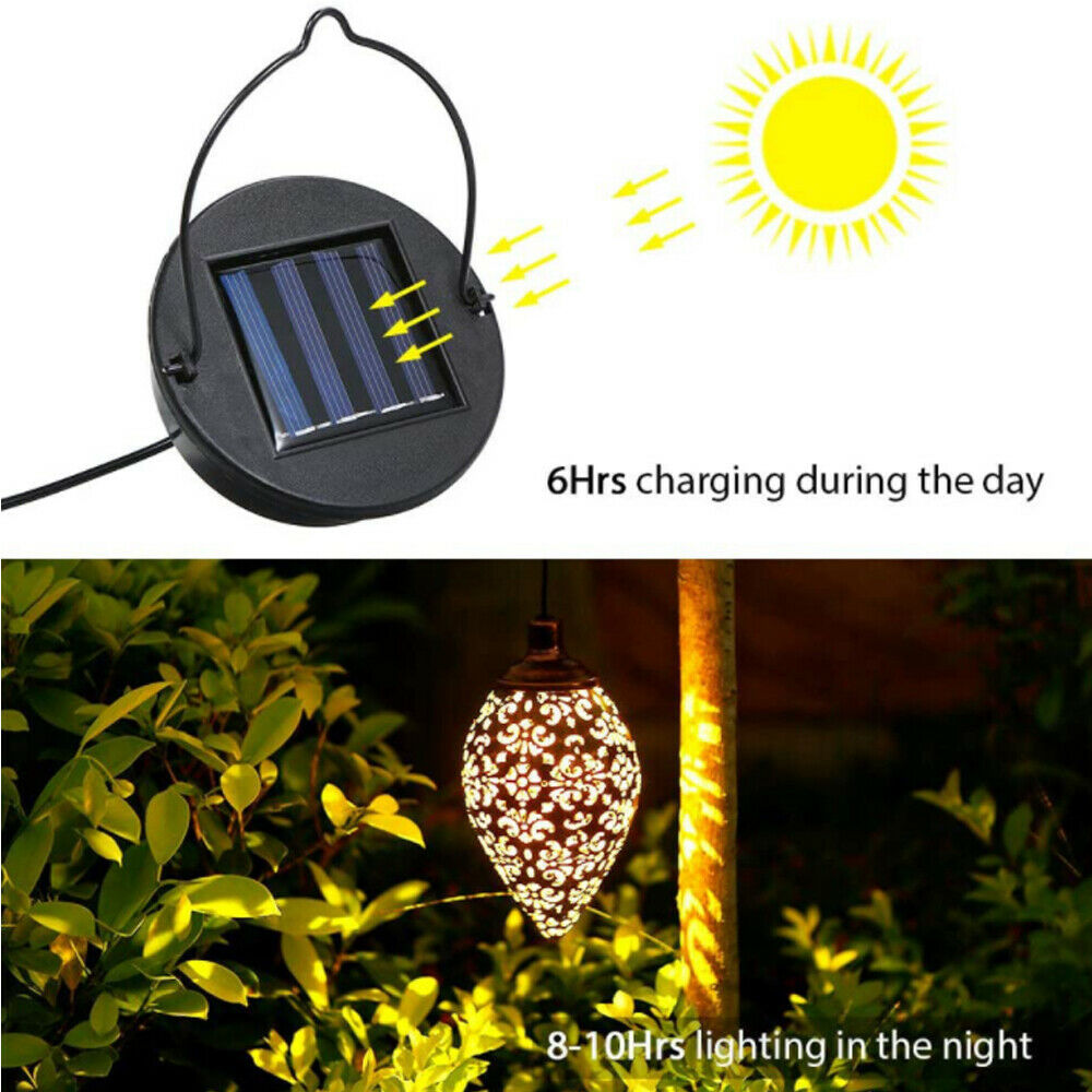 2Pcs LED Solar Rugby Iron Chandelier Hollow Lights Outdoor Garden Light Lamp