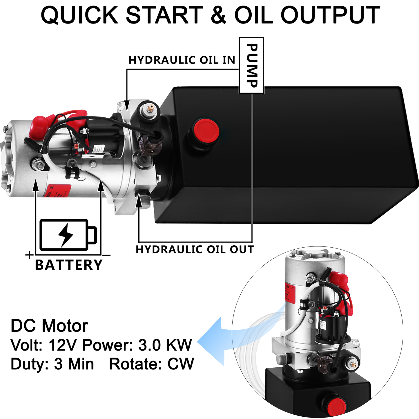 Car Jack Hydraulic Pump 12V DC Single Acting 4-20 Quart Dump Trailer Power Unit Remote Control Crane Truck Car Lift Motor