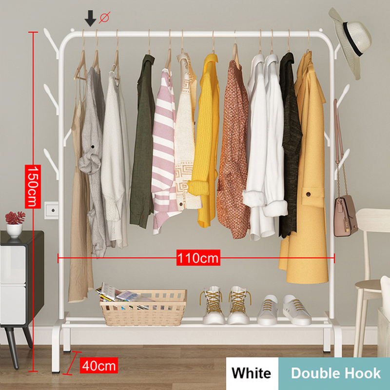 Coat Rack Garment Rack Free-Standing Clothes Hanger with Top Rod Clothes Shelves Storage Wardrobe Hanger Floor Cloth Drying Rack