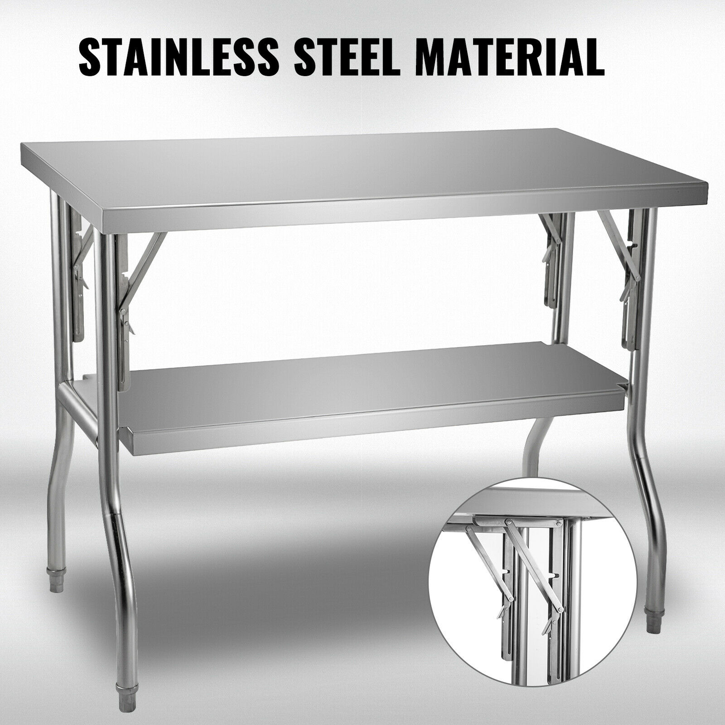 Single/Double-Shelf Professional Stainless Steel Open Kitchen Folding Work Prep Tables Easy Storage for Home Commercial