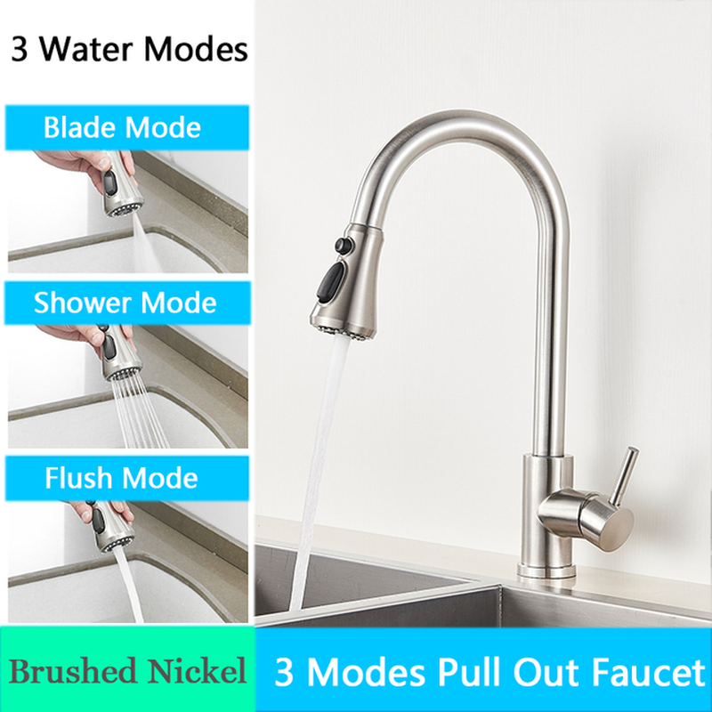 Brushed Nickel Kitchen Faucet Single Hole Pull Out Spout Kitchen Sink Mixer Tap Stream Sprayer Head Chrome/Black Mixer Tap