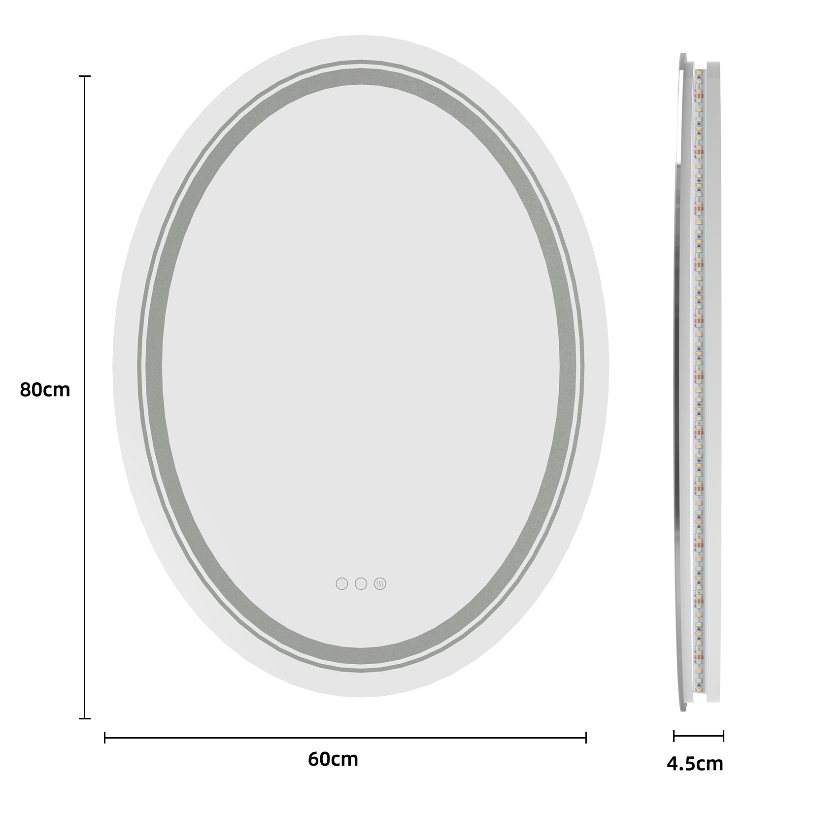 LED Illuminated Mirror Oval Bathroom Makeup Mirror with Dimmable