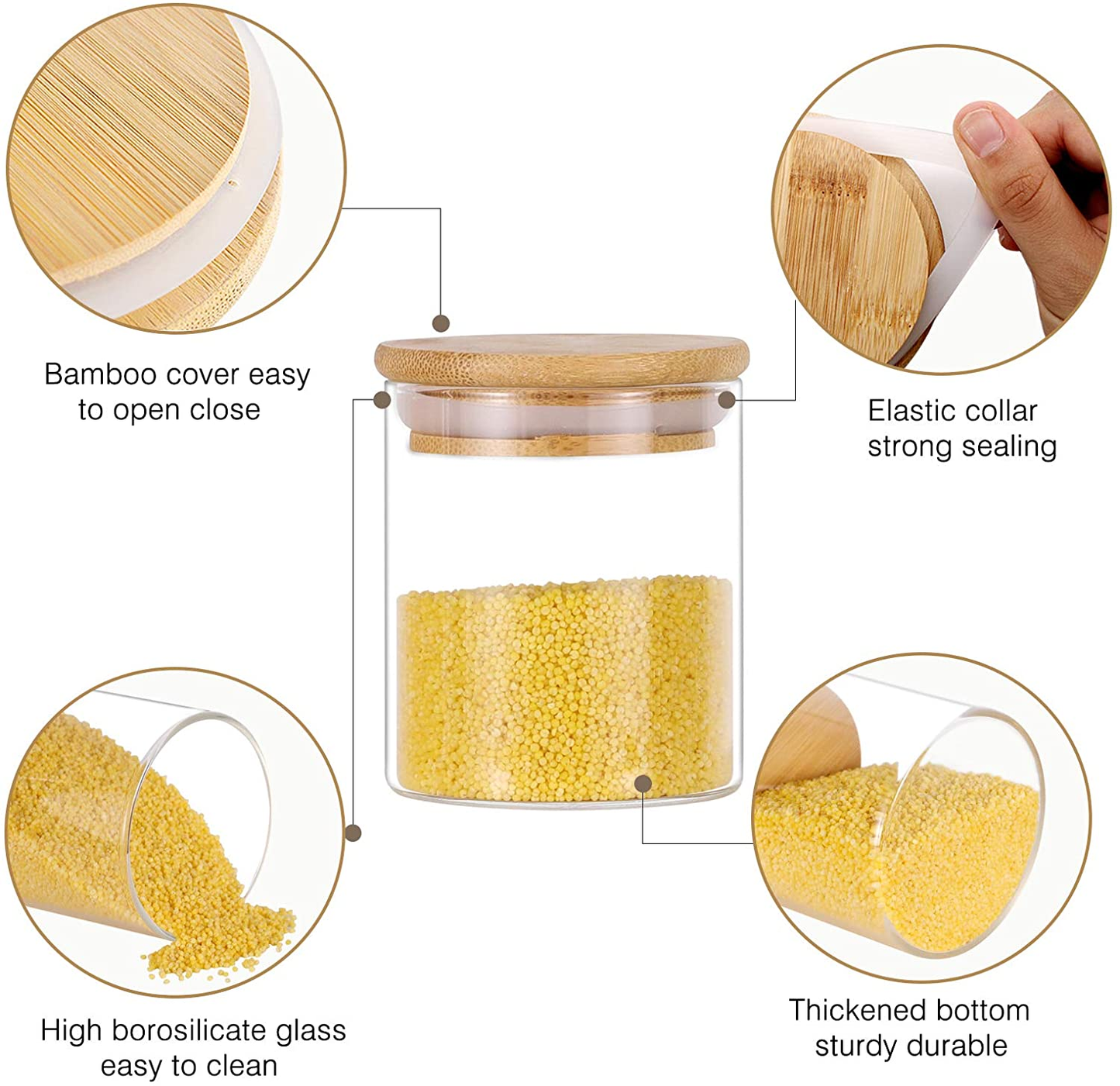 Gomaihe Glass Jars Spice Jars with Bamboo Lids Silicon Ring Set of Tight Kitchen Containers for Storage Canister Set For