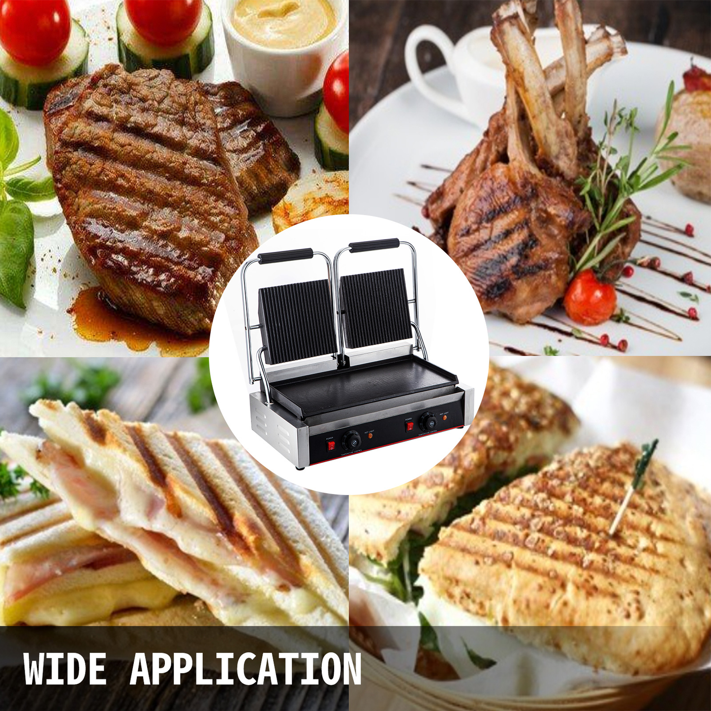 Electric Contact Grill Griddle Panini Press Grill Non-Stick for Commercial Cooking Sandwiches, Steak, Meat, Scrambled Eggs