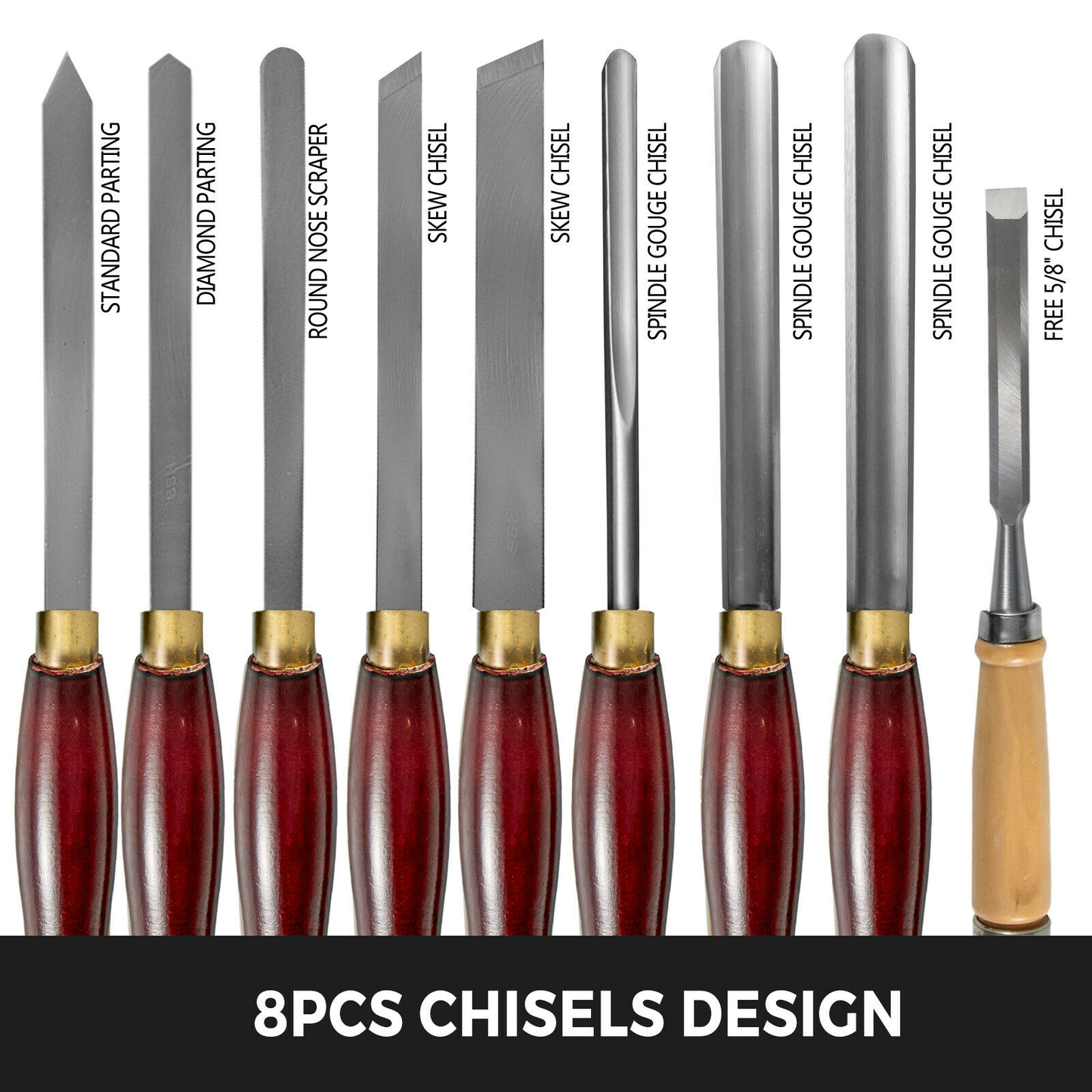 8PCS + 1 Free HSS Lathe Chisel Set for Wood Turning Root Furniture Carving Knife 6.89" Blade 16.14" Chisel with Tool Box