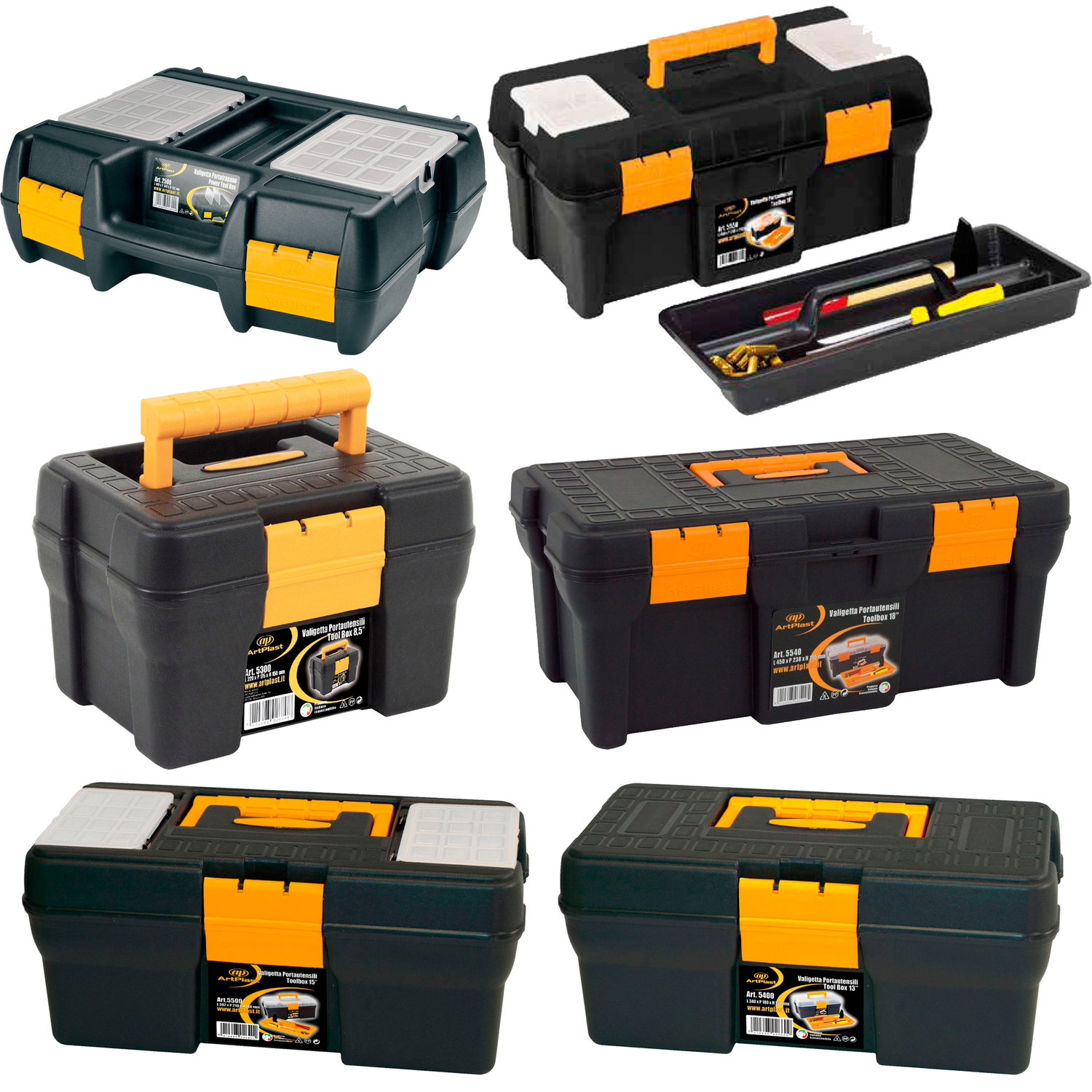 Artplast Polypropylene Tool Boxes/Briefcases with Handles in Various Colors