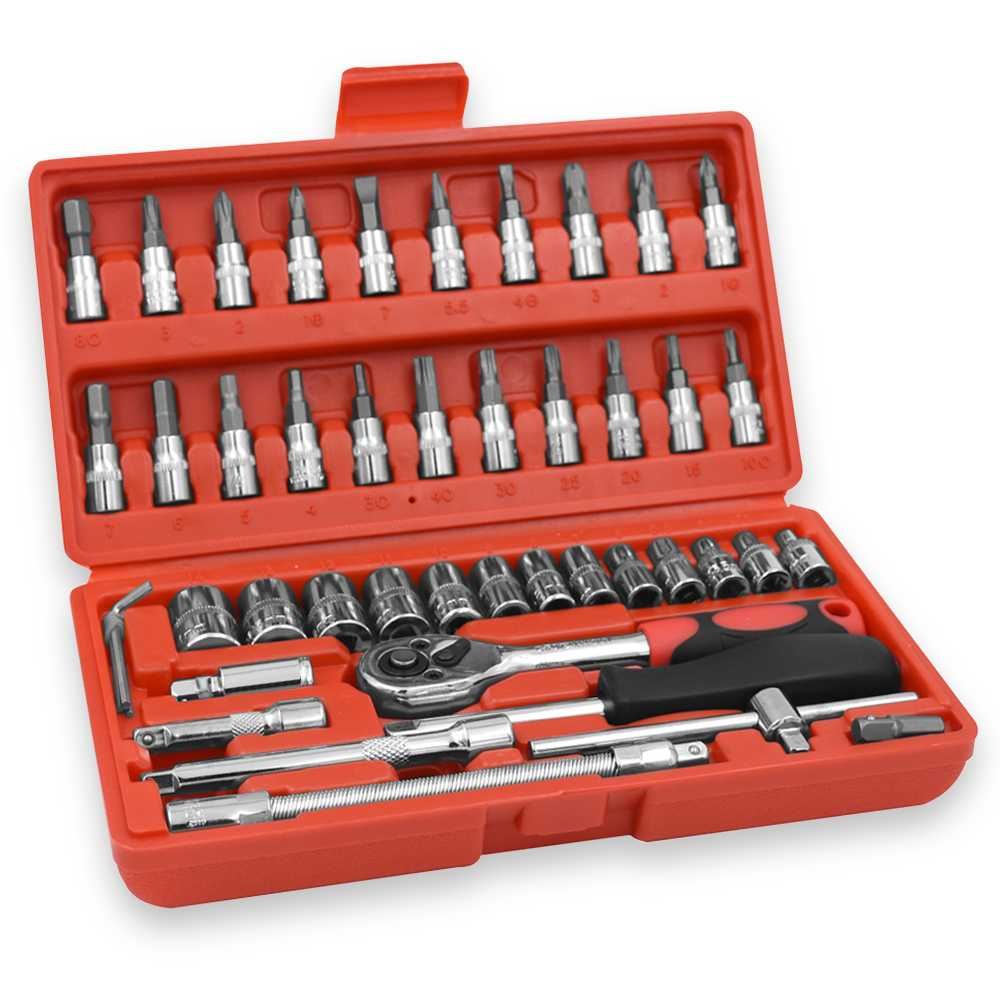 Home Hand Tool Set Mechanics Kit 46 Piece Precision Screwdriver DIY with Hard Case for Maintenance Work Repair