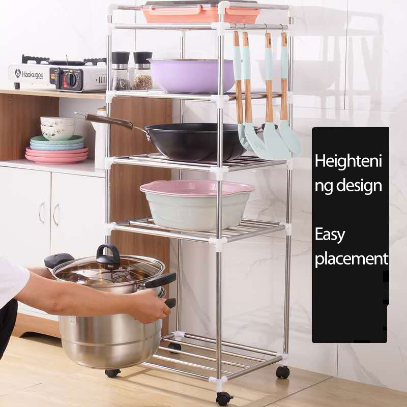 4 TIER Kitchen Storage and Organization Stainless Steel Dish Drainer Multi-Layer Kitchen Shelf Pan Organizer Floor-Standing Rack