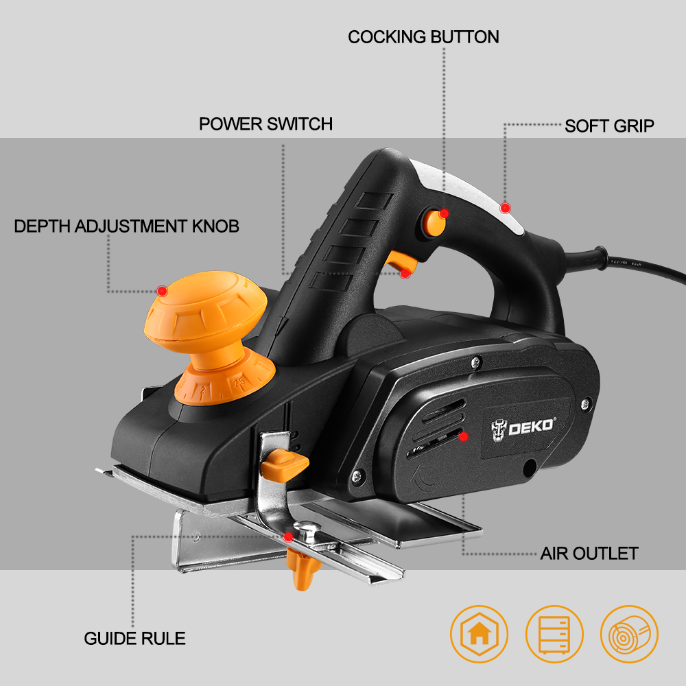 Electric Hand Planer,900W 16000Rpm,Wood Cutting Power Tools with 3Mm Adjustable Cut Depth,Ideal Planer Woodworking(Dkep900)