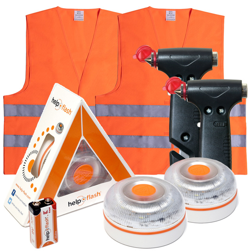 -Standalone Emergency Light, V16 Hazard Presenter Signal, Approved, DGT Regulations + Hammer + Vest