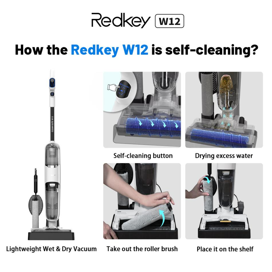 W12 Wireless Wet Dry Vacuum Cleaner for Home All in One Smart Cordless Mop Floor Washer Handheld Household Self-Cleaning