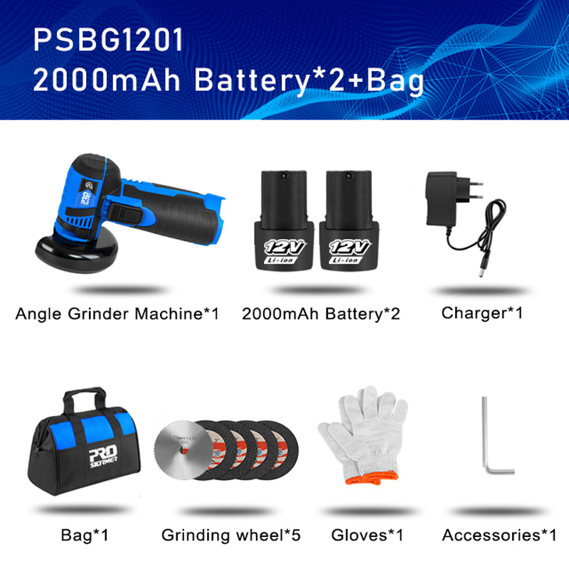 12V Brushless Angle Grinder Mini Cordless Polishing Machine 18500RPM 2000Mah Electric Cutting Grinding Power Tools by