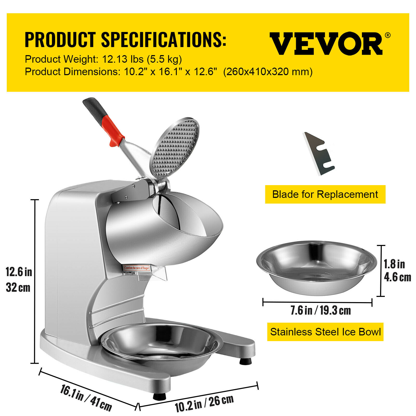 Electric Dual Blade Ice Crusher 95Kg/H Commercial Snow Cone Granizing Machine with Free Tray Home Icy Drink Smoothie Maker