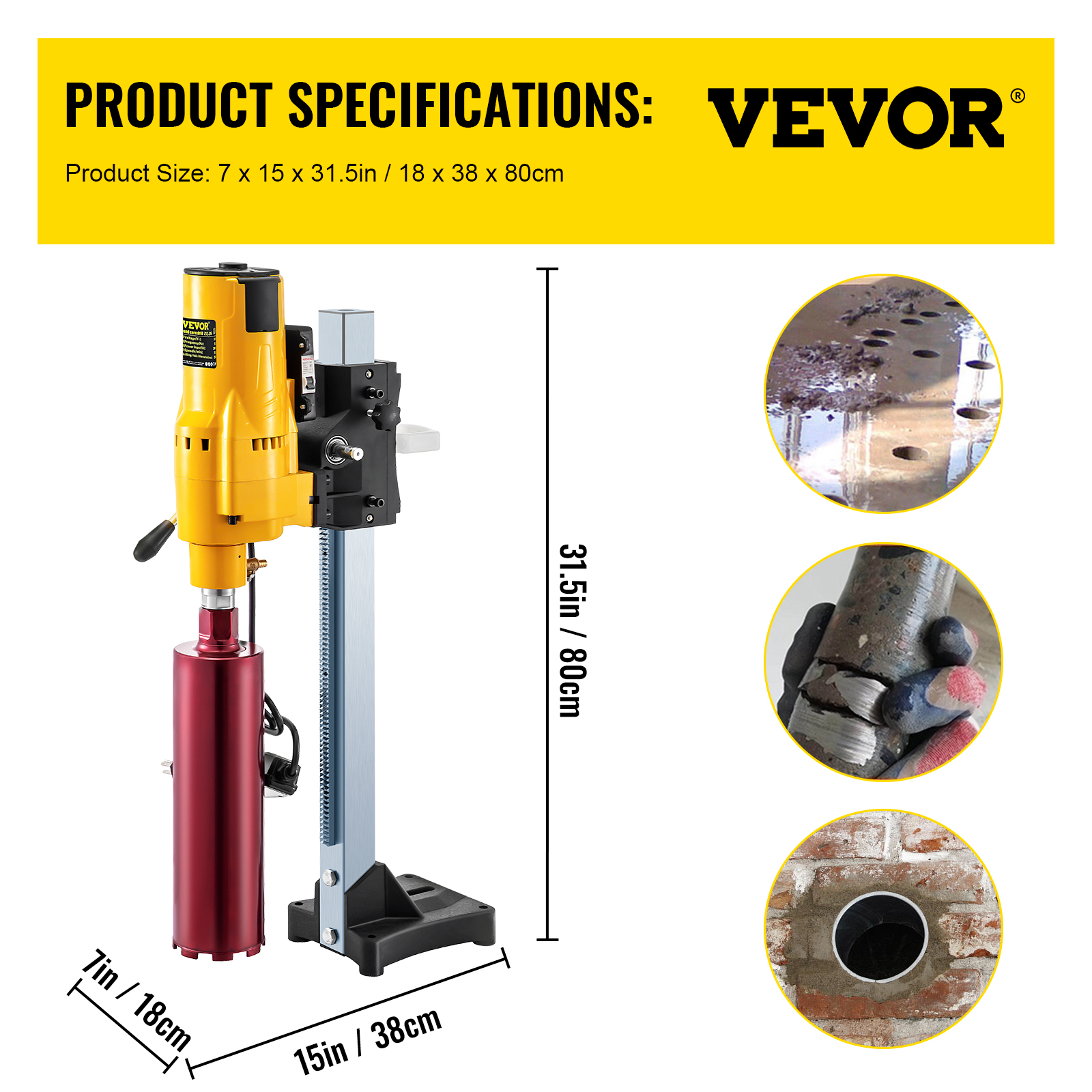 205Mm Diamond Core Drill Rig 3980W Wet Dry Handheld Concrete Drilling Machine Kit W/ Bits and Spanner for Installing Pipes