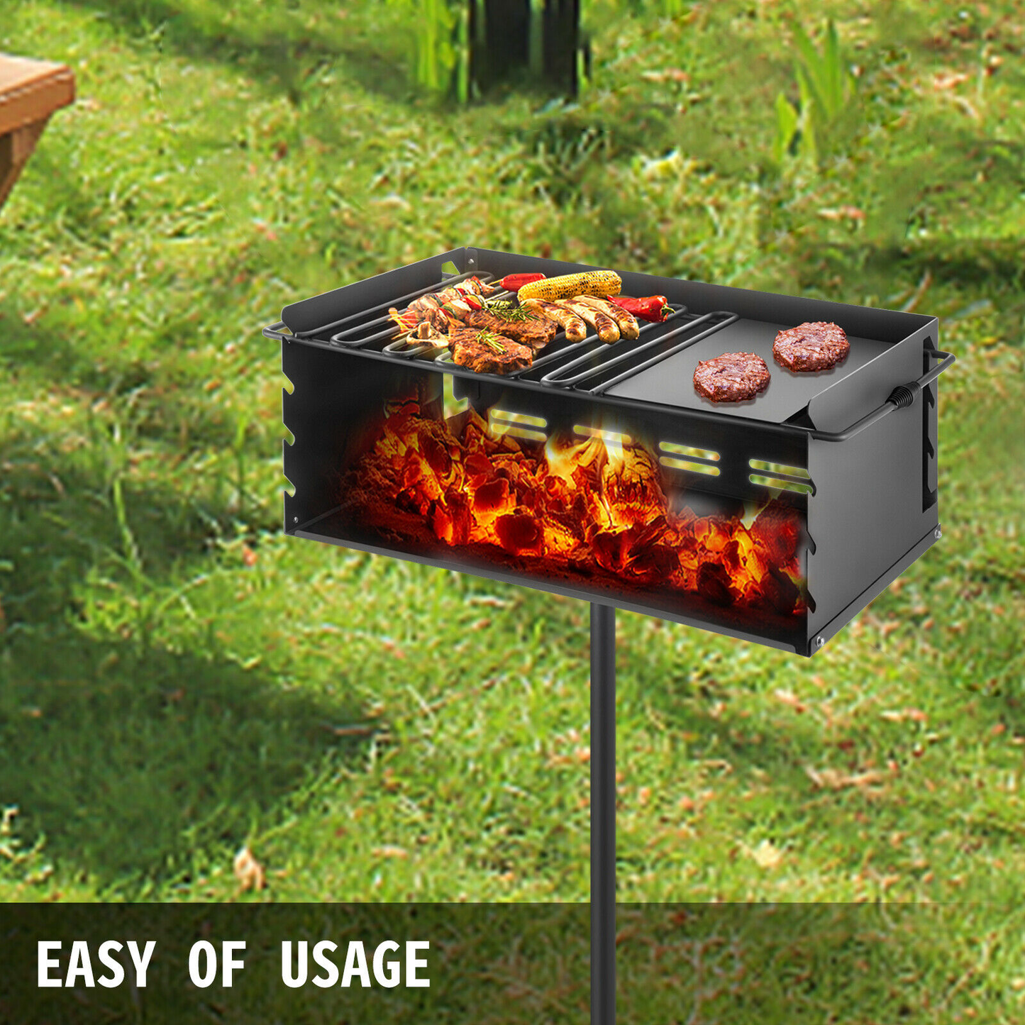 16X16/25X17 Inch Charcoal Grill Heavy Duty BBQ Single Post W/ Cooking Grate 360º Adjustable Park-Style Camping Outdoor