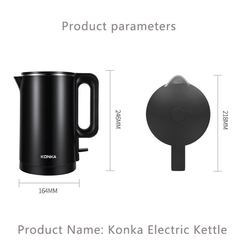 Black Electric Kettle 1.7L Smart Tea Pot Heat Preservation Automatic Power-Off Convenient Wire Storage for Home Office