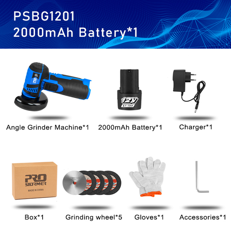 12V Brushless Angle Grinder Mini Cordless Polishing Machine 18500RPM 2000Mah Electric Cutting Grinding Power Tools by