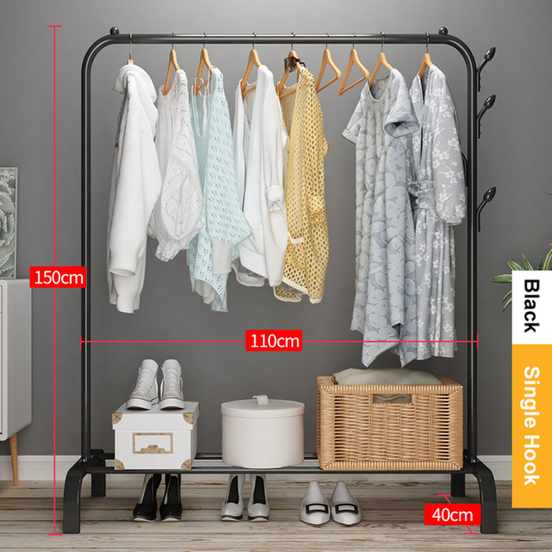 Coat Rack Garment Rack Free-Standing Clothes Hanger with Top Rod Clothes Shelves Storage Wardrobe Hanger Floor Cloth Drying Rack