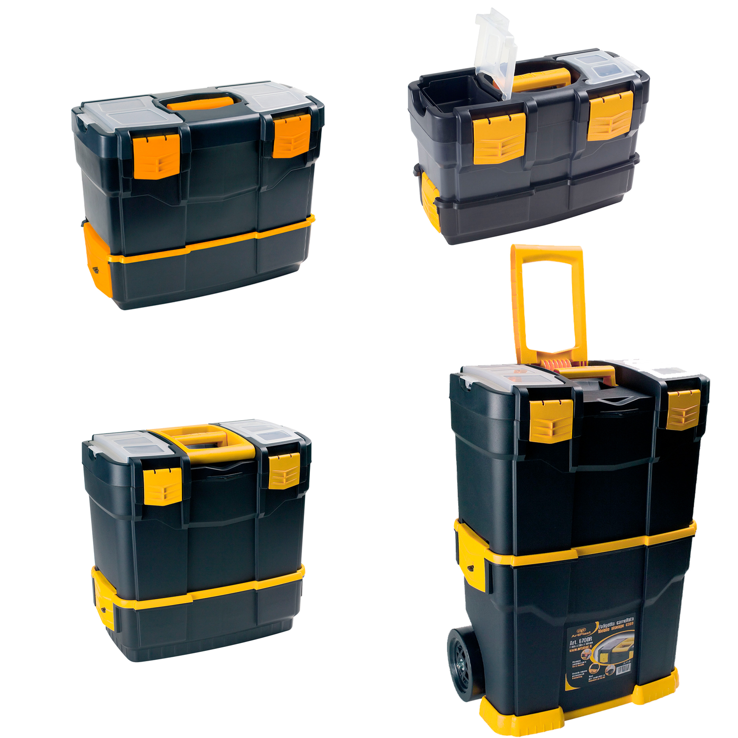 TEKNA Artplast Ultra-Tough Plastic Tool Box and Cart with Organizers and Tray in Various Sizes