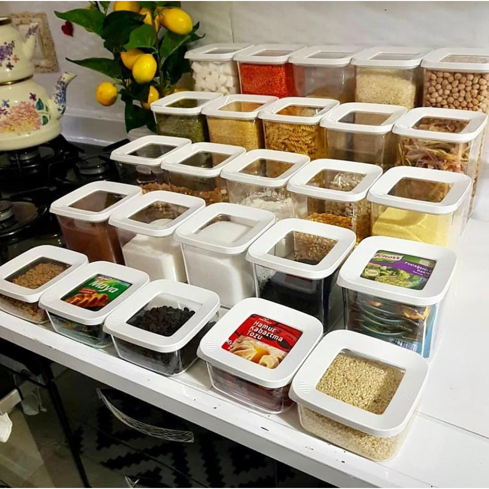 12 PCS Kitchen Food Storage Box Container Set Organizer Square Vacuum Lid Airtight Jars Pantry Noodle Legume Cereals Rice Pasta