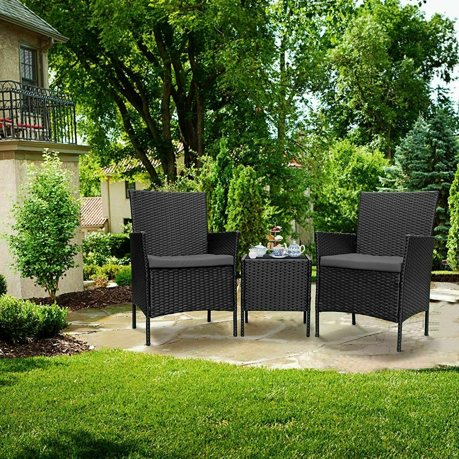 3 Pieces Wicker Rattan Patio Outdoor Furniture Conversation Sofa Bistro Garden