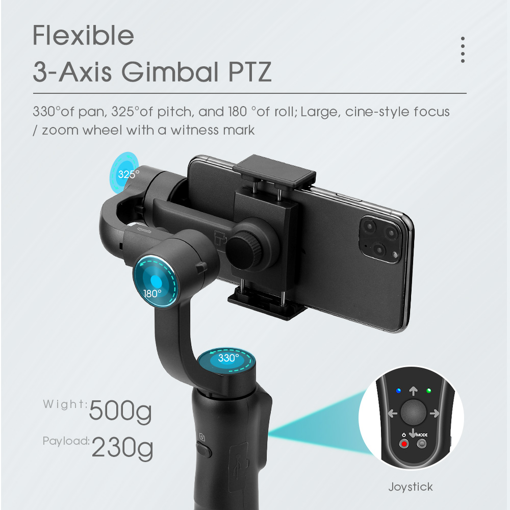 KEELEAD Original S5 3 Axis Gimbal Handheld Stabilizer for Video Record Vlog Live for Mobile Smartphone Action Camera Gopro