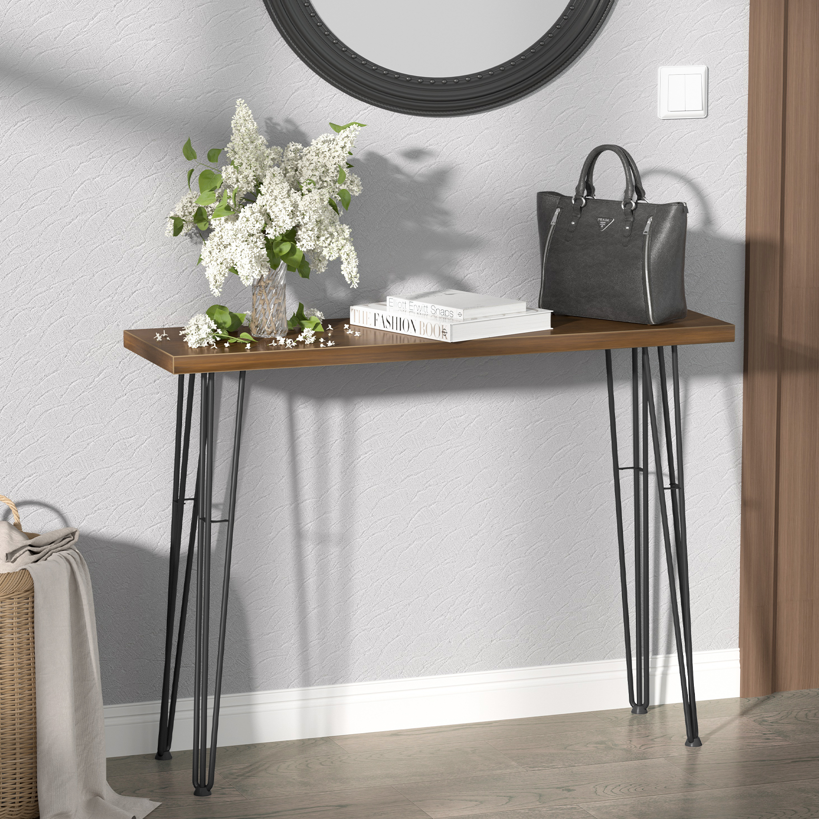 Tall Solid Wood Live Edge Natural Console Table with Metal Legs Side Table