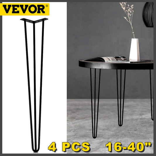 VEVOR 4Pcs Metal Table Legs 16-40 Inch 3-Rod Hairpin Furniture Legs DIY Home Bench Dining Desk End Coffee Table Feet Accessories