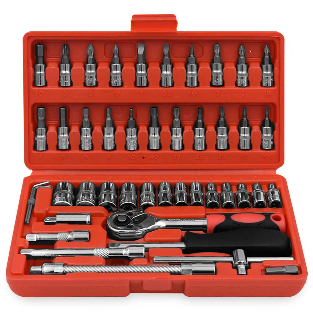 Home Hand Tool Set Mechanics Kit 46 Piece Precision Screwdriver DIY with Hard Case for Maintenance Work Repair