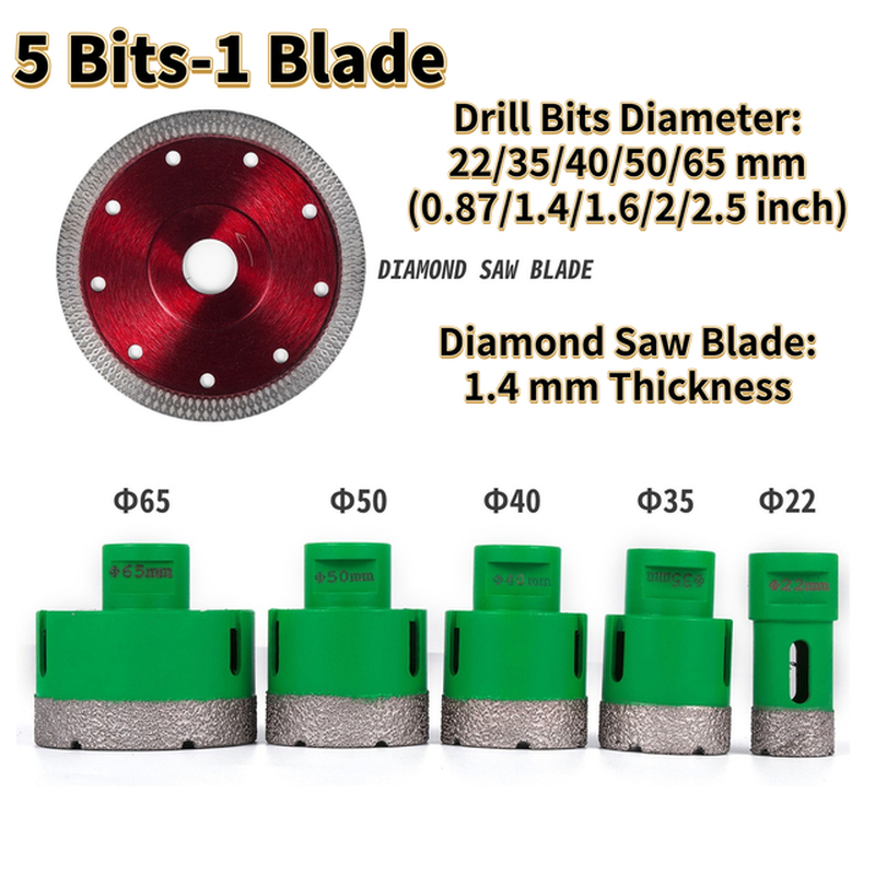 Diamond Hole Saw Drill Bit & 1.4Mm Thickness Blade M14 Mounting Thread W/ Case for Drilling Tile Granite Marble Porcelain