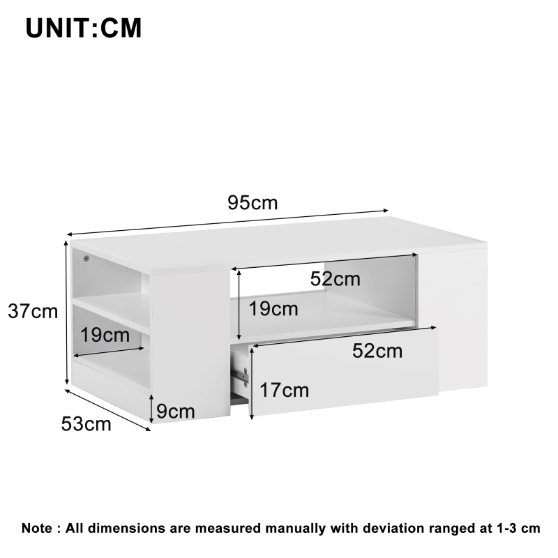 Modern Coffee Table High Gloss Living Room Furniture 2 Drawers and 2 Shelves Sofa Coffee Table Side Table（95 X 53 X 37Cm）