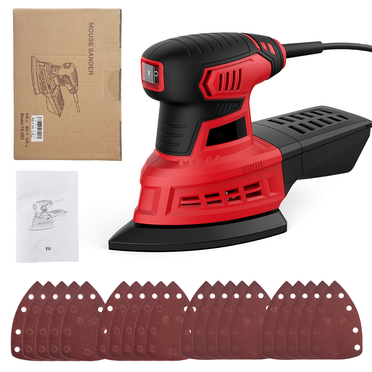 200W Mouse Sander 1.6A 12500RPM Sander with 20Pcs Sanding Papers Power Tools for Polishing Small Areas Refinishing Paint