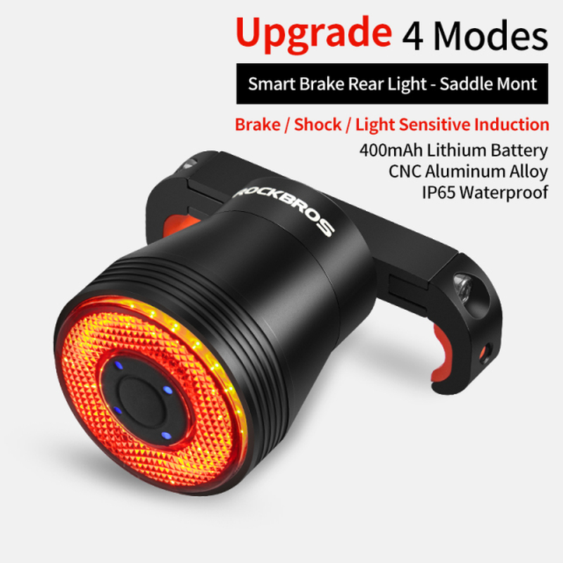 Smart Bicycle Rear Light Auto Start/Stop Brake Sensing Ipx6 Waterproof LED USB Rechargeable Flashlight Bike Accessories