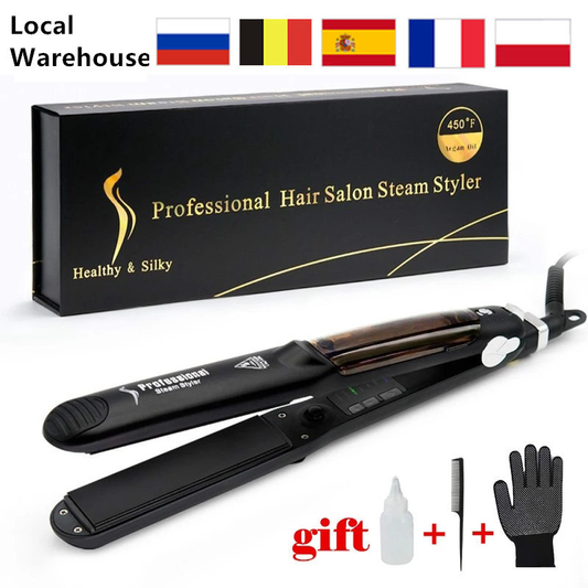 2 in 1 Fast Heat up Tourmaline Ceramic Professional Steam Hair Straightener Curler for Salon Straightening Iron Styling